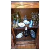 2 shelves glass & dishes Minton, shakers, MCM