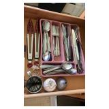 Kitchen drawer Lot of flatware & utensils