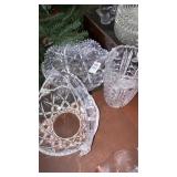 3pc lead crystal basket, roses vase, low cut dish