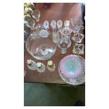 Large lot of glassware salt dips crystal shakers