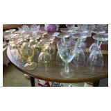 2sets glass goblets yellow & clear etched 19 pc