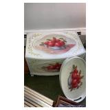 Apple decorated small chest & tray