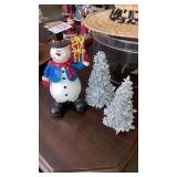 Snowman & 2 silver trees decors