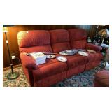 Wide wale corduroy recliner sofa clay red