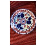 Antique stenciled flow blue plate 3 colors