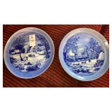 2 Currier & Ives winter scenes decorative plates