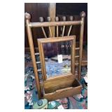 Oak Victorian beveled bath mirror with holder