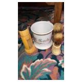 CC Cook shaving mug signed & brushes