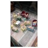 Miniature cast iron doll baby furniture & plastic