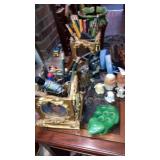 Table lot cast puppies, good egg bad egg shakers,