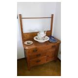 Oak wash stand w/ towel rack
