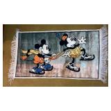 Vintage  Mickey & Minnie Mouse fringed rug 38" x