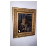 Antique framed blonde boy with pipe print 30"x
