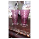Pair of cranberry footed glasses