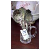 Clear creamer w/ old silver plate spoons