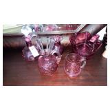 5 small pcs cranberry glass cruet vases cup