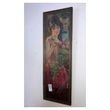 Antique framed engagement print woman ring roses