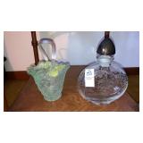 Elegant glass etched large perfume bottle, green