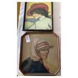 2 framed prints women in hats