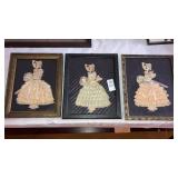 Lot of 3 framed ribbon dolls 10-1/2"x 8-1/2"