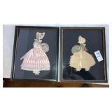 Two framed ribbon dolls