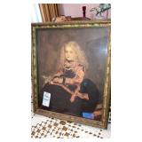 Blonde little girl with a peach portrait framed