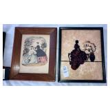 2 framed antique pictures silhouette & fashion