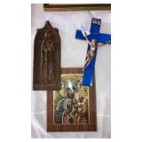 Catholic religious lot-Art Deco blue crucifix,