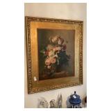 Large gilt framed still life tulip florals 36"w x