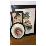 3 framed Victorian ladies prints Gibson girl