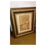 Large ornate framed mother reading to child print