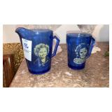 Shirley Temple cobalt glass miniature pitcher and