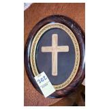 Miniature framed cross crafted of postage paper?