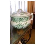 Green & white ironstone chamber pot England