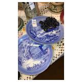 Currier & Ives plates, wooden bead  rosary