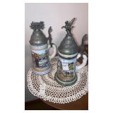 2 German Steins train top & soldier