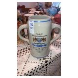 2-handled pottery beer tankard