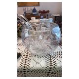 Cut lead crystal tri-footed punch bowl with 2