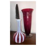 Ruby glass tall vase, Art glass bud vase