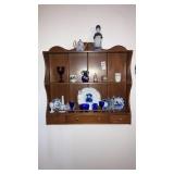 Wooden wall display shelf w/3 small drawers -no