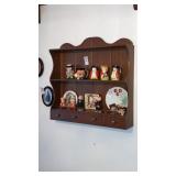 Wooden wall display shelf w/3 small drawers on