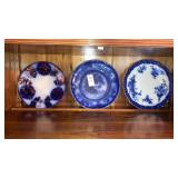 Lot of 3 antique flow blue plates England