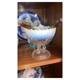 Depression Opalescent footed glass dish piece