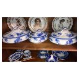 3 matching England flow blue vegetable bowls &