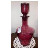 Cranberry blown glass decanter w/stopper