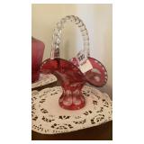 Small Cranberry bohemian cut to clear basket