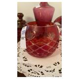 Cranberry cut to clear crystal rose bowl
