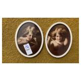 Pair of oval framed cherub pictures 6-1/2" high