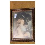 Elegant woman in feathered hat framed print