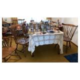 Kling dining table w/pads & 6 windsor chairs